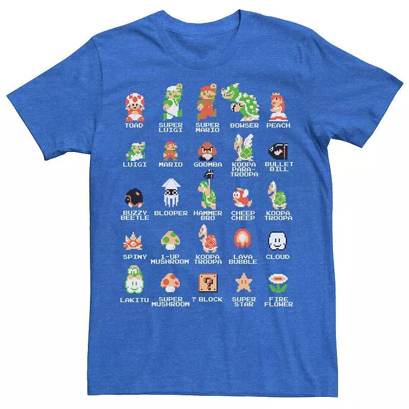 Mens Nintendo Super Mario 8-bit Pixel Icons List Vintage Graphic Tee Red Grey Product Image