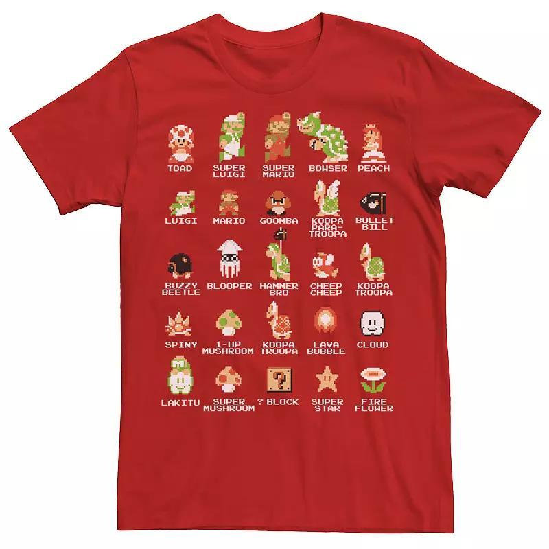 Mens Nintendo Super Mario 8-bit Pixel Icons List Vintage Graphic Tee Green Product Image