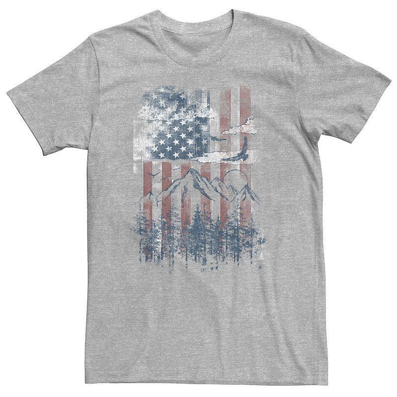 Big & Tall American Flag Vertical and Mountain Range Tee, Mens Athletic Grey Product Image