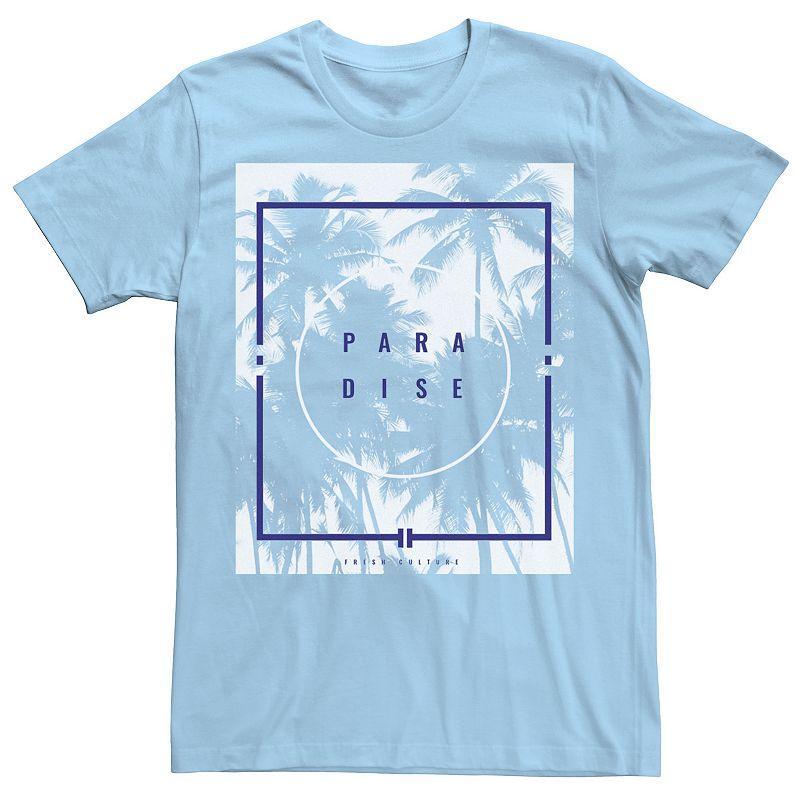 Mens Paradise Palm Tree Poster Square Graphic Tee Light Blue Product Image