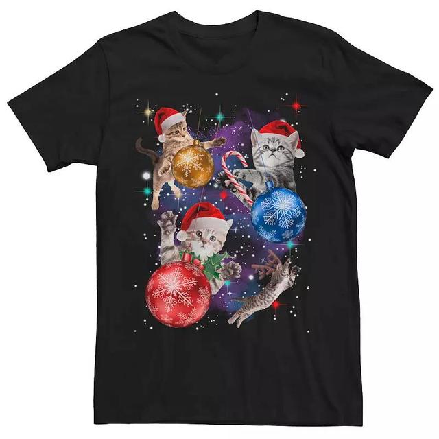 Mens Space Cats Christmas Ornaments Graphic Tee Product Image