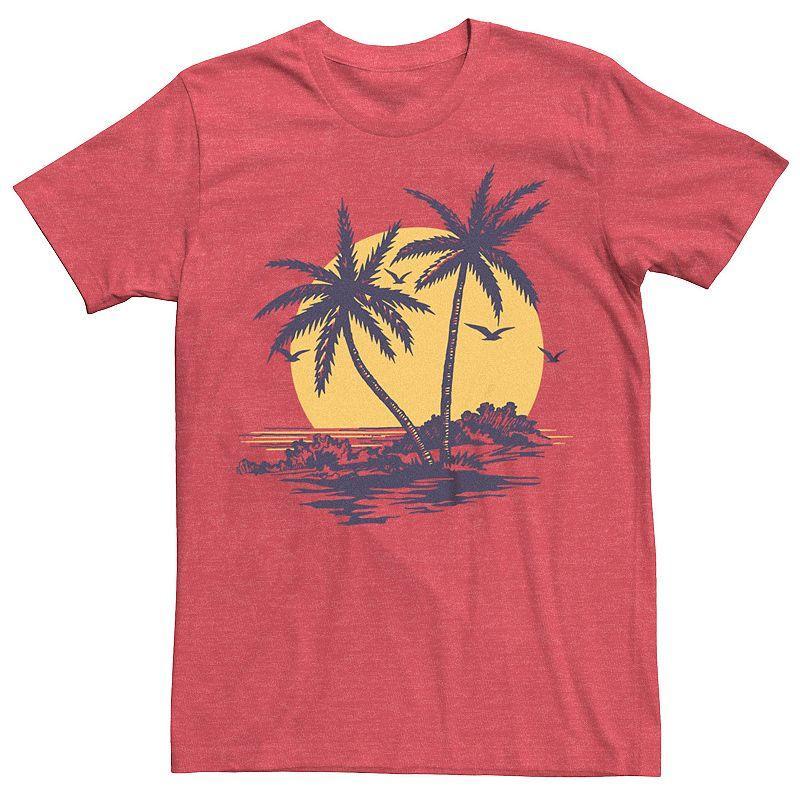 Mens Palm Trees Sunset Beach Graphic Tee Red Grey Product Image