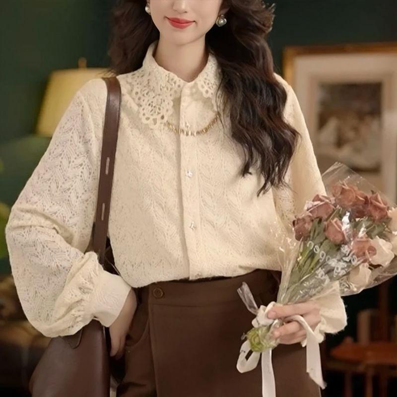 Puff-Sleeve Lace Shirt Product Image