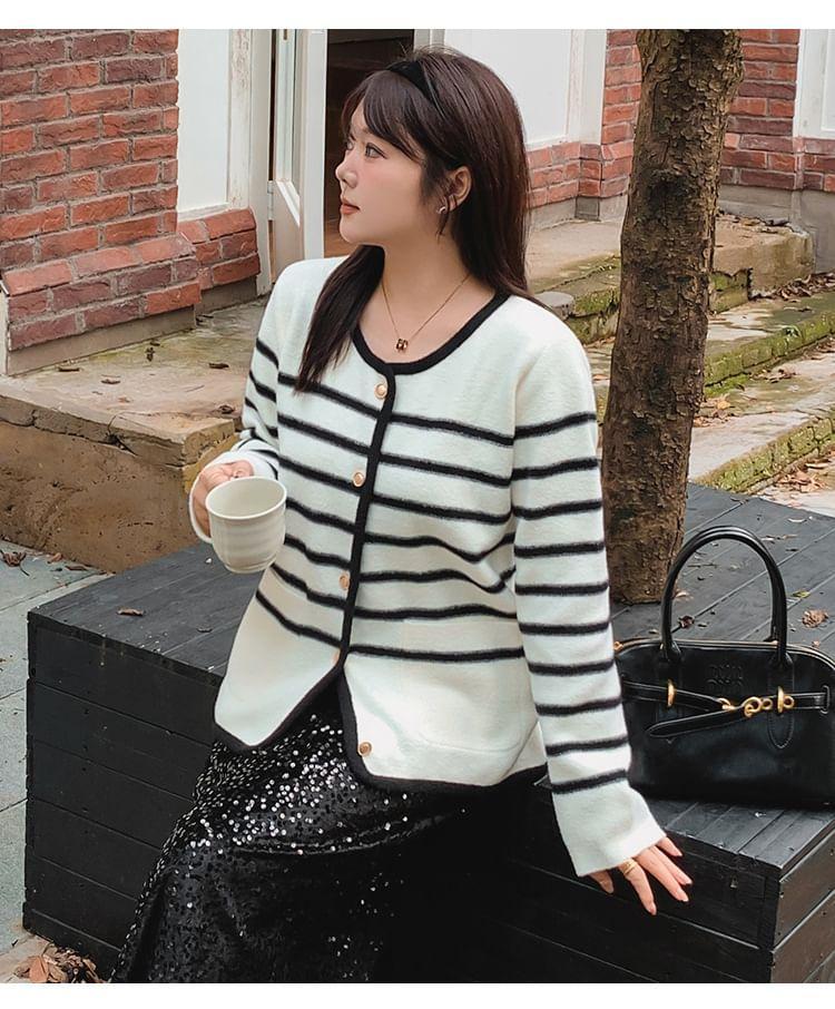 Striped  Button-Up Cardigan Product Image