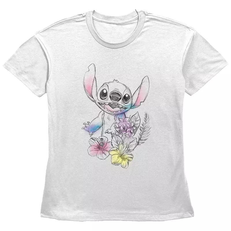 Disneys Lilo & Stitch Womens Floral Sketch Graphic Tee Product Image