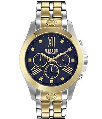 Versace Versus By Versace Mens Lion Chronograph Two Tone Blue Dial Stainless Steel Bracelet Watch Product Image