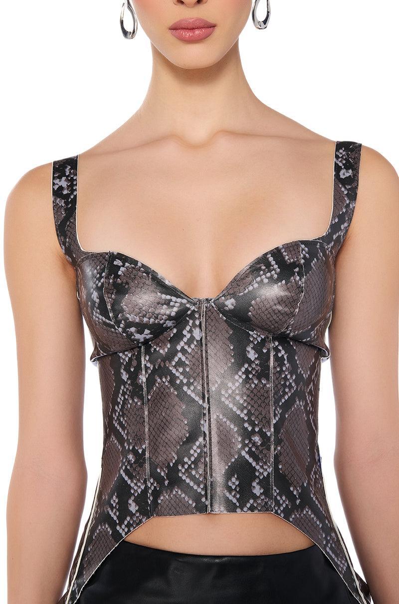 FREYA FAUX LEATHER ANIMAL PRINT CORSET TOP Product Image