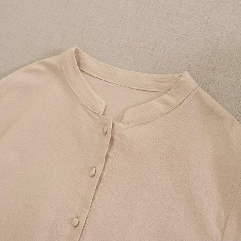 Puff-Sleeve Henley Plain Midi Smock Dress Product Image