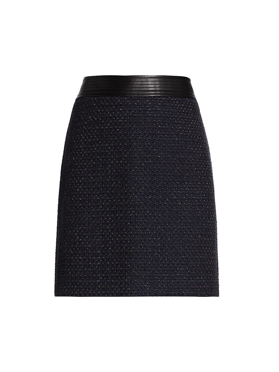 Womens Faux Leather-Trimmed Tweed Miniskirt product image