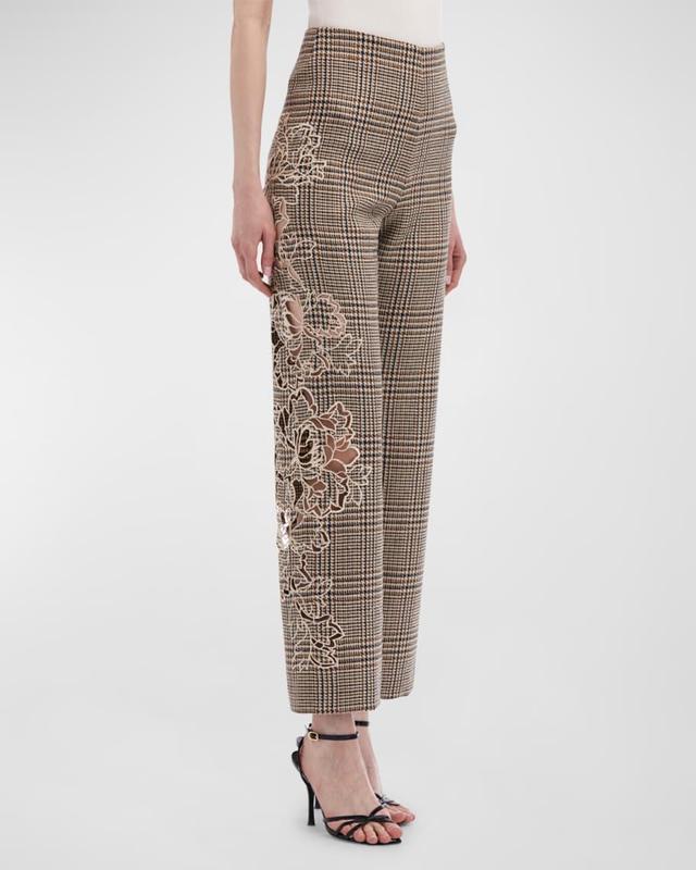 Prince Of Wales Flower-Cutout Straight-Leg Ankle Wool Pants Product Image