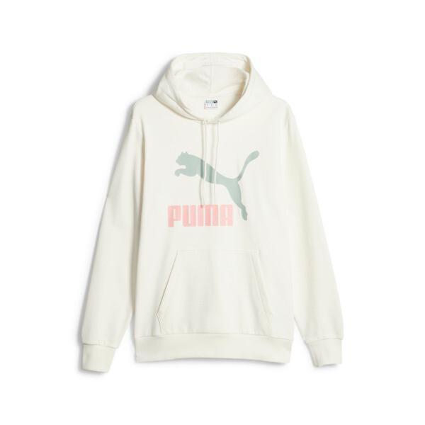 PUMA Classics Logo Hoodie Men in Warm White/Green Fog Product Image