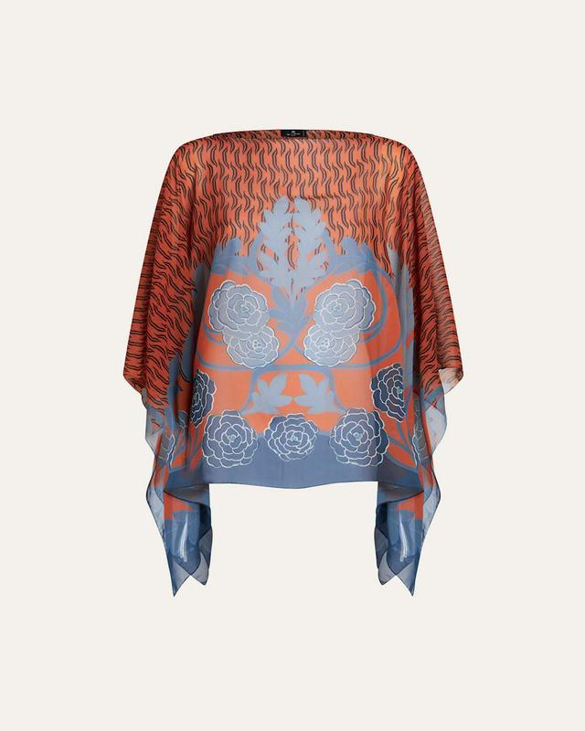 Sheer Floral Wool & Cashmere Poncho Product Image