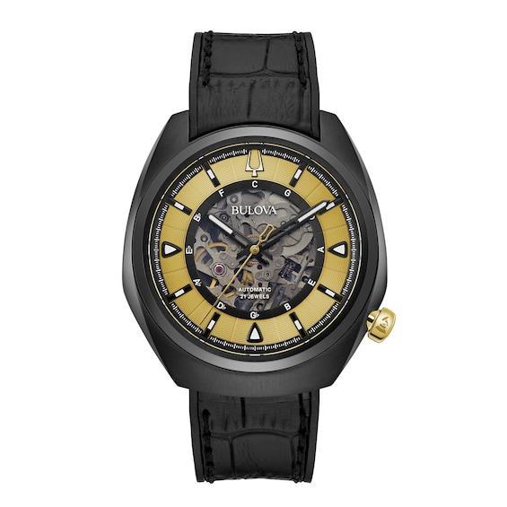 Men's Bulova GrammyÂ® Automatic Black IP Strap Watch with Black Skeleton Dial (Model: 98A241) Product Image