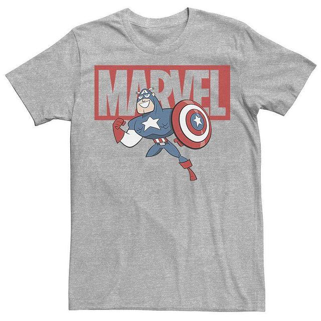 Mens Marvel Captain America Chibi Action Pose Logo Outline Tee Athletic Grey Product Image