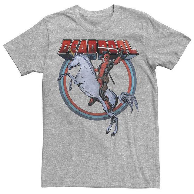 Mens Marvel Deadpool Riding A Unicorn Circle Tee Athletic Grey Product Image