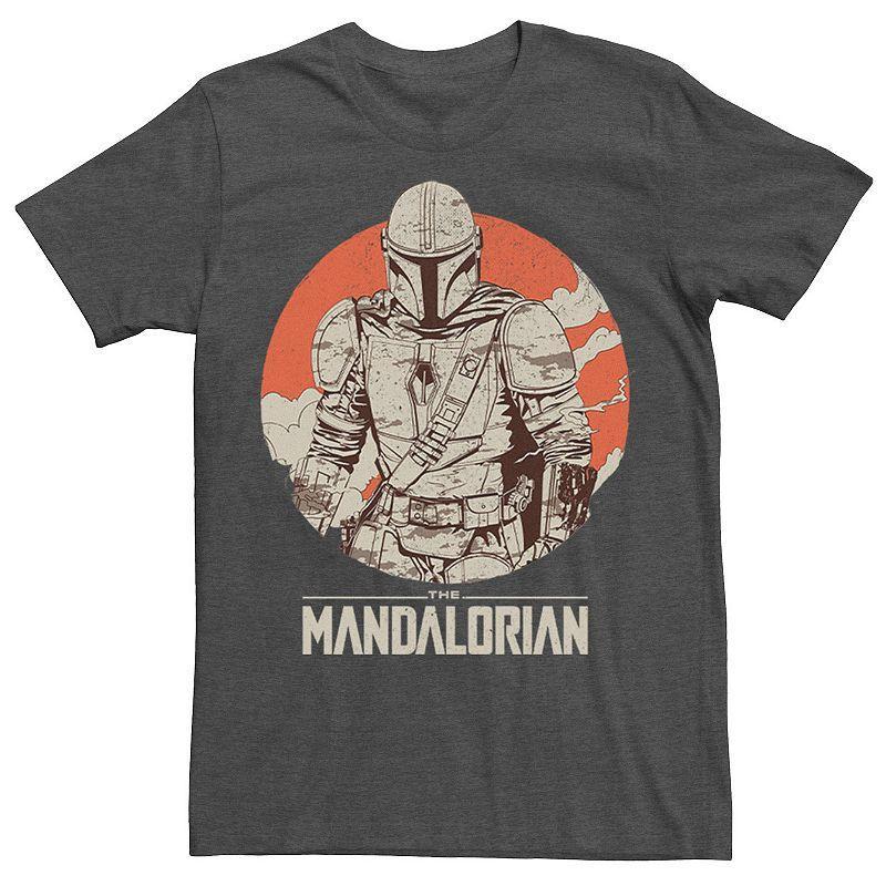 Mens Star Wars The Mandalorian Orange Sun Portrait Tee Grey Heather Product Image