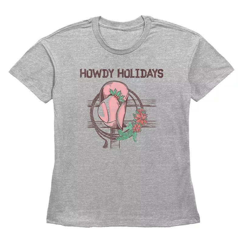 Womens Howdy Holidays Cowgirl Hat Graphic Tee Grey Gray Product Image