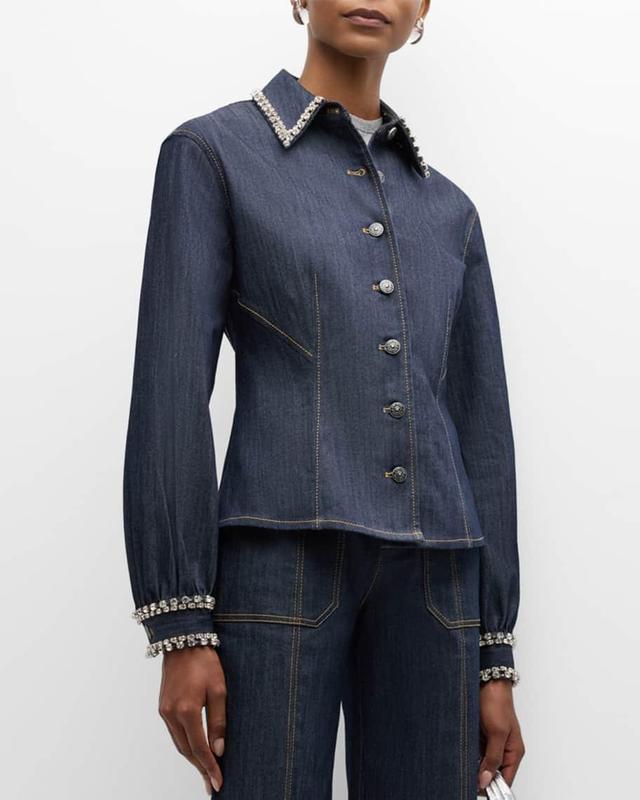 Autumn Embellished Denim Button-Front Top Product Image