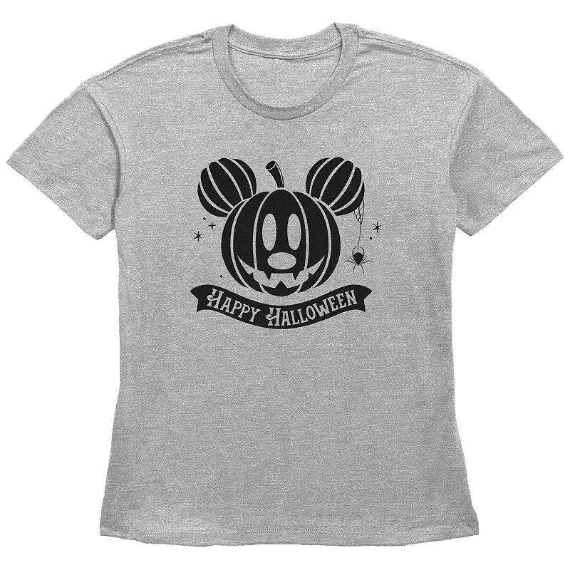 Disneys Mickey Mouse Jack O Lantern Happy Halloween Womens Graphic Tee Grey Gray Product Image