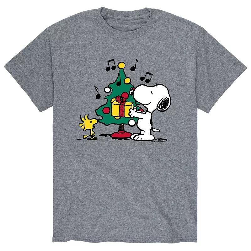 Mens Peanuts Christmas Tree Tee Athletic Grey Product Image