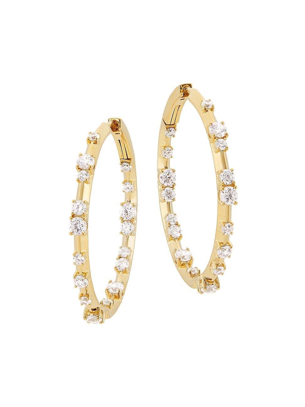 Womens Mesmerize Knife Edge 18K Gold-Plated & Cubic Zirconia Hoop Earrings Product Image