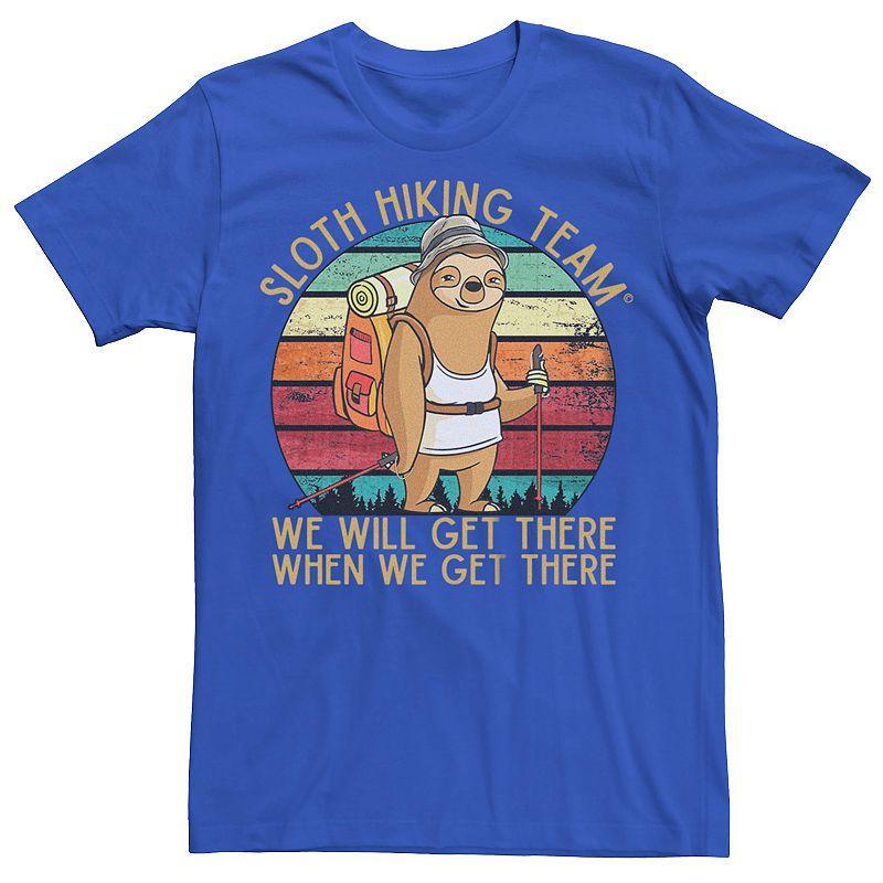 Mens Sloth Hiking Team Get There When We Get There Graphic Tee Blue Product Image