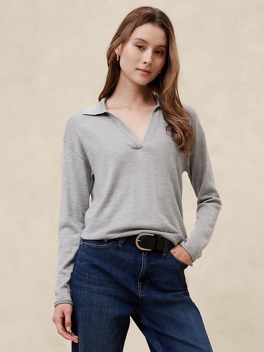 Merino Wool Johnny-Collar Sweater Product Image