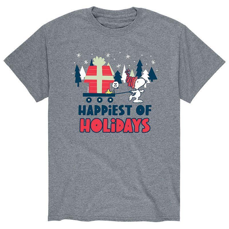 Mens Peanuts Happiest Holidays Tee Athletic Grey Product Image