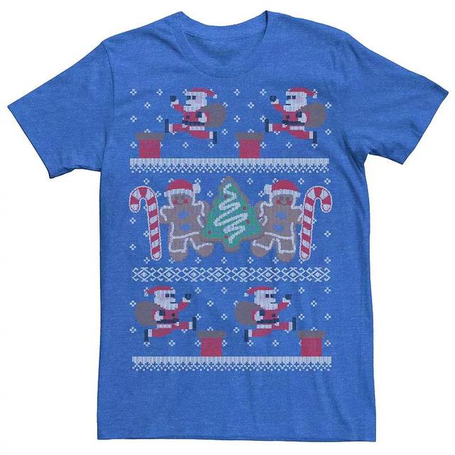 Mens Santa 8-Bit Ugly Christmas Sweater Style Graphic Tee Royal Grey Product Image