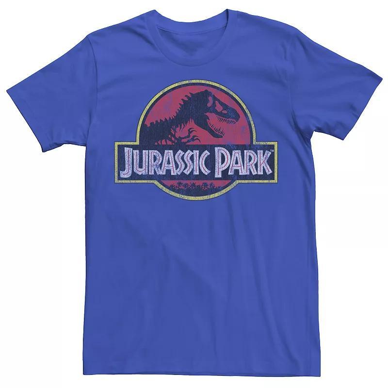 Mens Jurassic Park Red & Yellow Outline Logo Graphic Tee Grey Heather Product Image