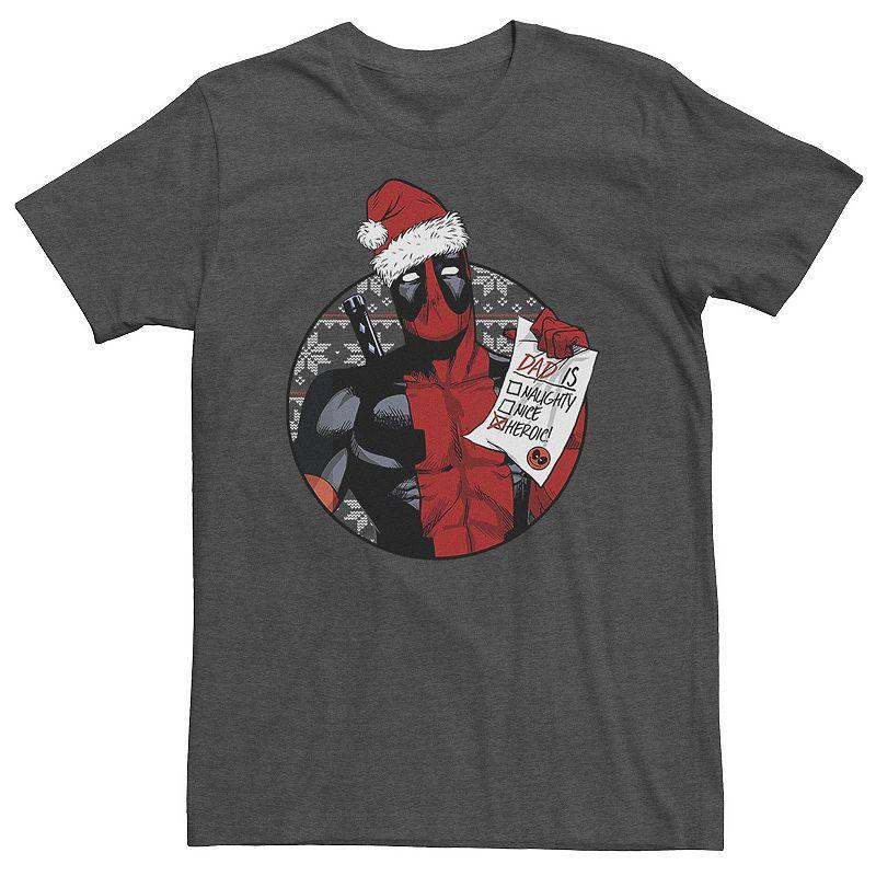 Big & Tall Marvel Deadpool List Dad Is Heroic Christmas Tee, Mens Grey Heather Product Image