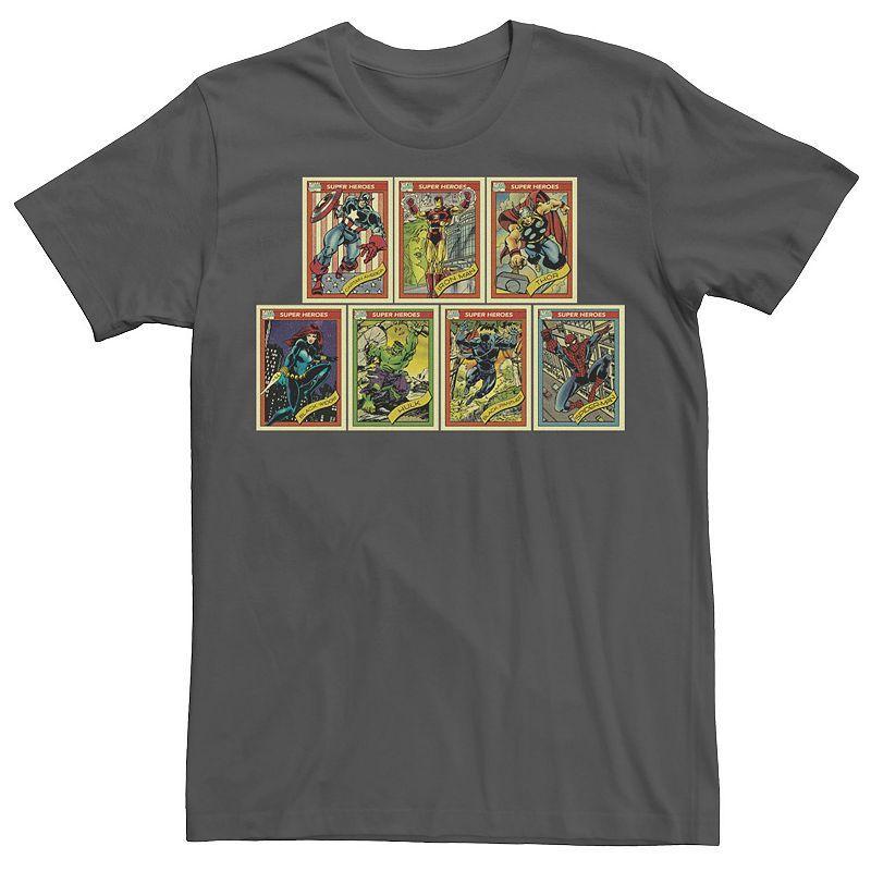 Mens Marvel Group Shot Trading Cards Poster Graphic Tee Grey Product Image