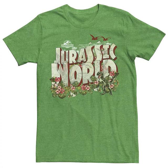 Mens Jurassic World Tropical Raptor Postcard Tee Green Product Image