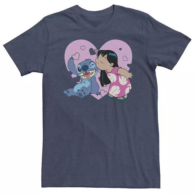 Disneys Lilo & Stitch Big & Tall Valentines Day Lilo Kiss Tee, Mens Navy Grey Product Image