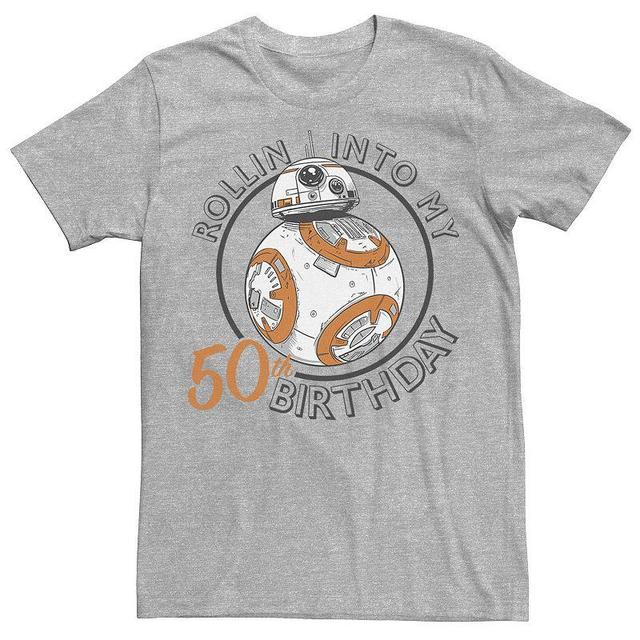 Mens Star Wars BB-8 Rollin Into My 50th Birthday Portrait Tee Athletic Grey Product Image