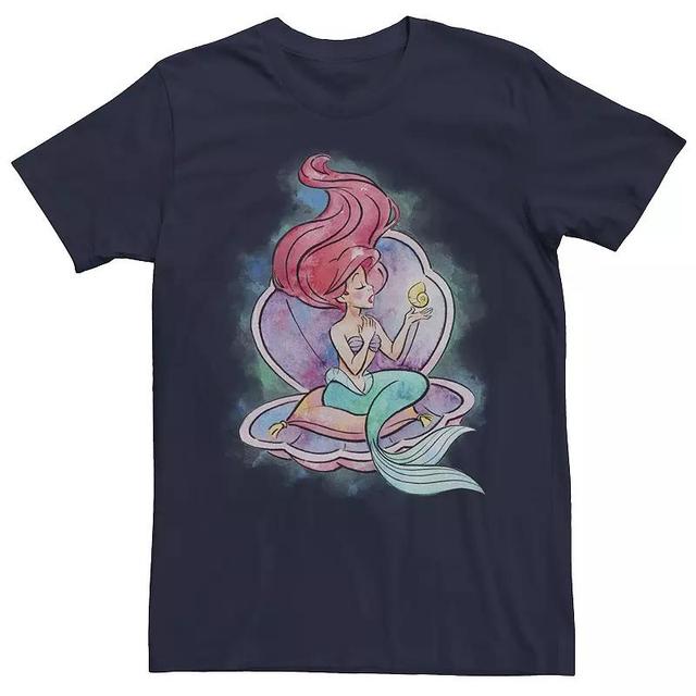 Mens Disney The Little Mermaid Ariel Clam Shell Watercolor Portrait Tee Blue Product Image