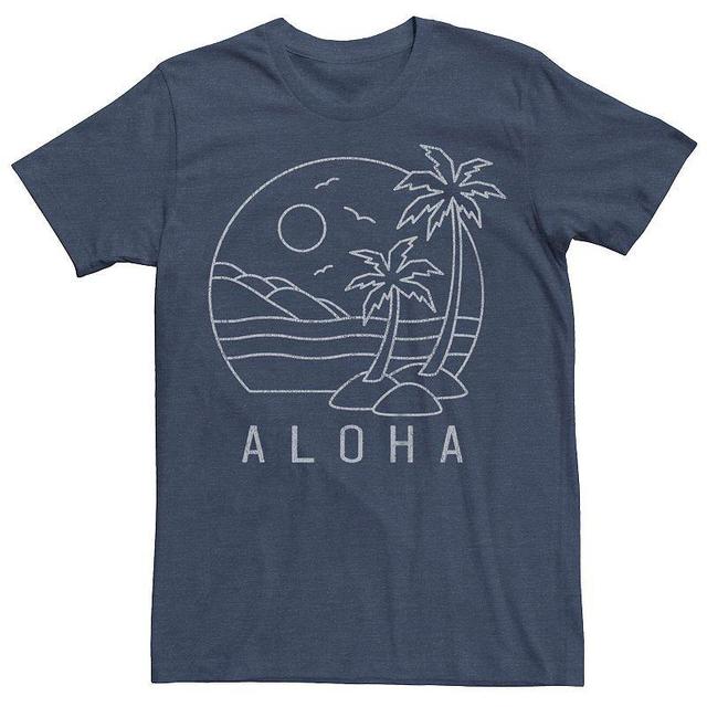 Mens Aloha Beach Palm Trees Birds Hills Sun Lines Graphic Tee Navy Grey Product Image