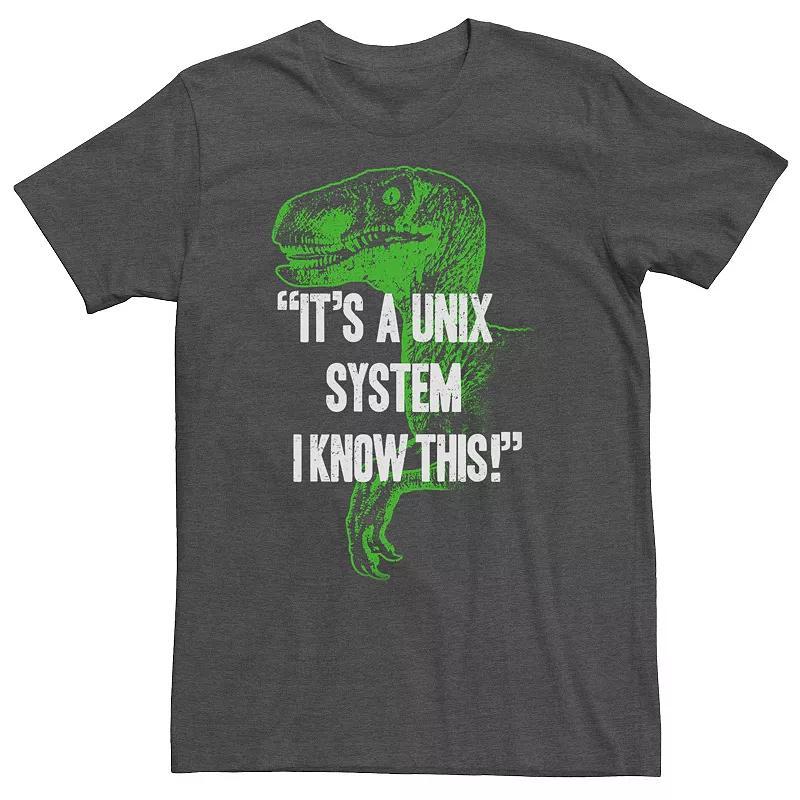 Big & Tall Jurassic Park Neon Dinosaur A Unix System Tee, Mens Grey Heather Product Image