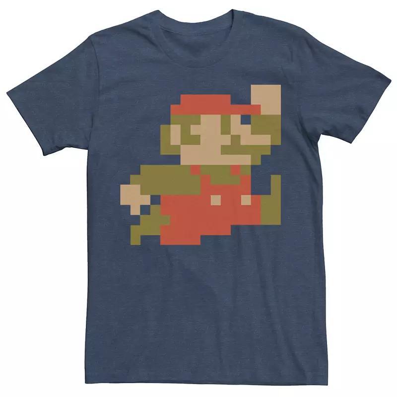 Mens Super Mario Bros Retro 8 Bit Tee Navy Grey Product Image