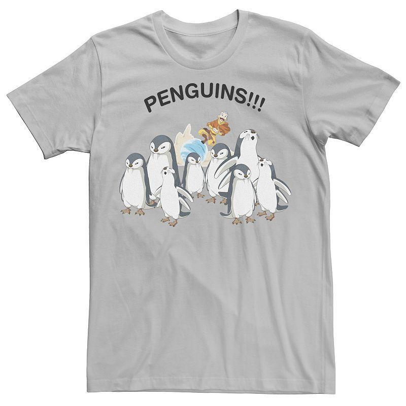 Mens Nickelodeon Avatar The Last Airbender Aang And Penguins!! Portrait Tee, Boys Athletic Grey Product Image