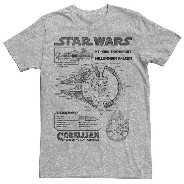 Mens Star Wars Corellian Millennium Falcon Schematic Tee Athletic Grey Product Image