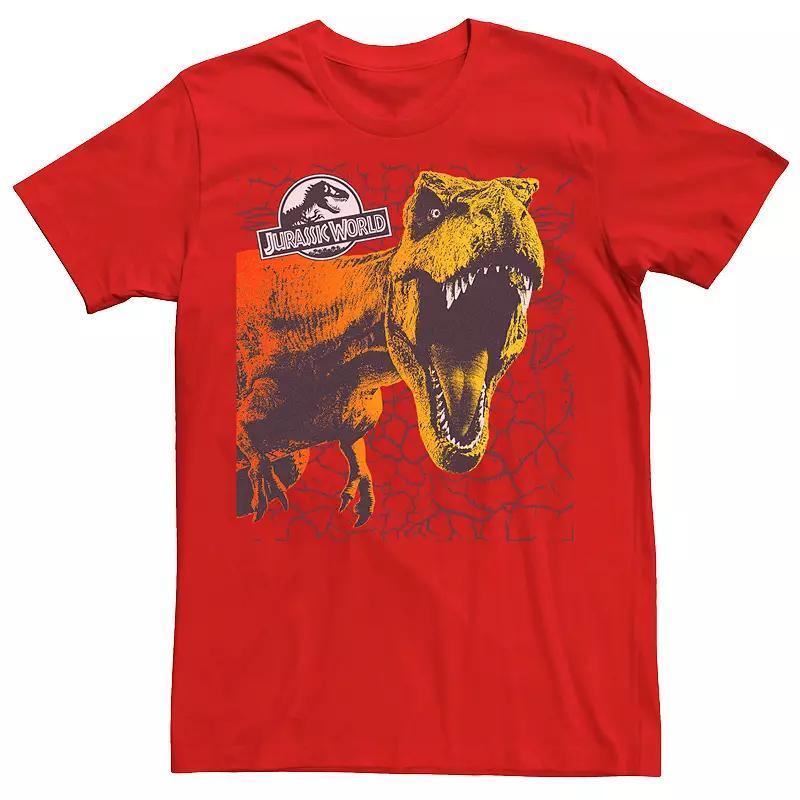 Mens Jurassic World Two T-Rex Color Pop Cracks Tee Red Grey Product Image