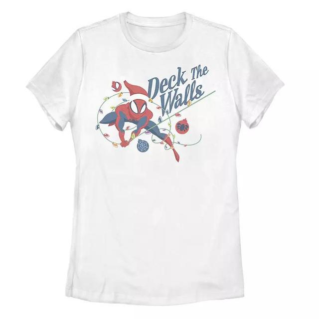 Juniors Marvel Spider-Man Deck the Walls Christmas Graphic Tee, Girls Product Image