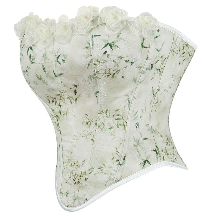 Strapless Leaf Print Floral Trim Corset Top Product Image