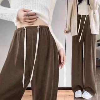 Maternity Drawstring Waist Plain Wide Leg Pants Product Image