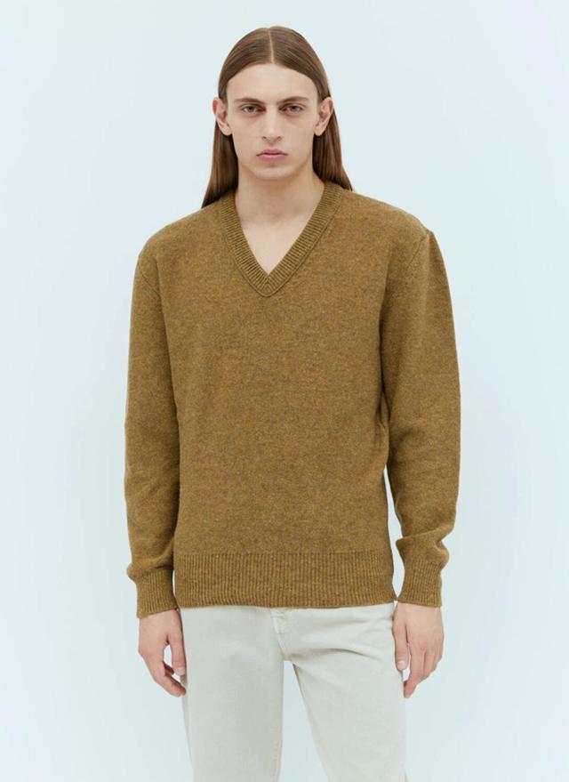 Yellow V-neck Sweater In Brown Product Image