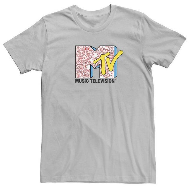 Mens MTV Music Television Doodle Fill Logo Tee Silver Product Image