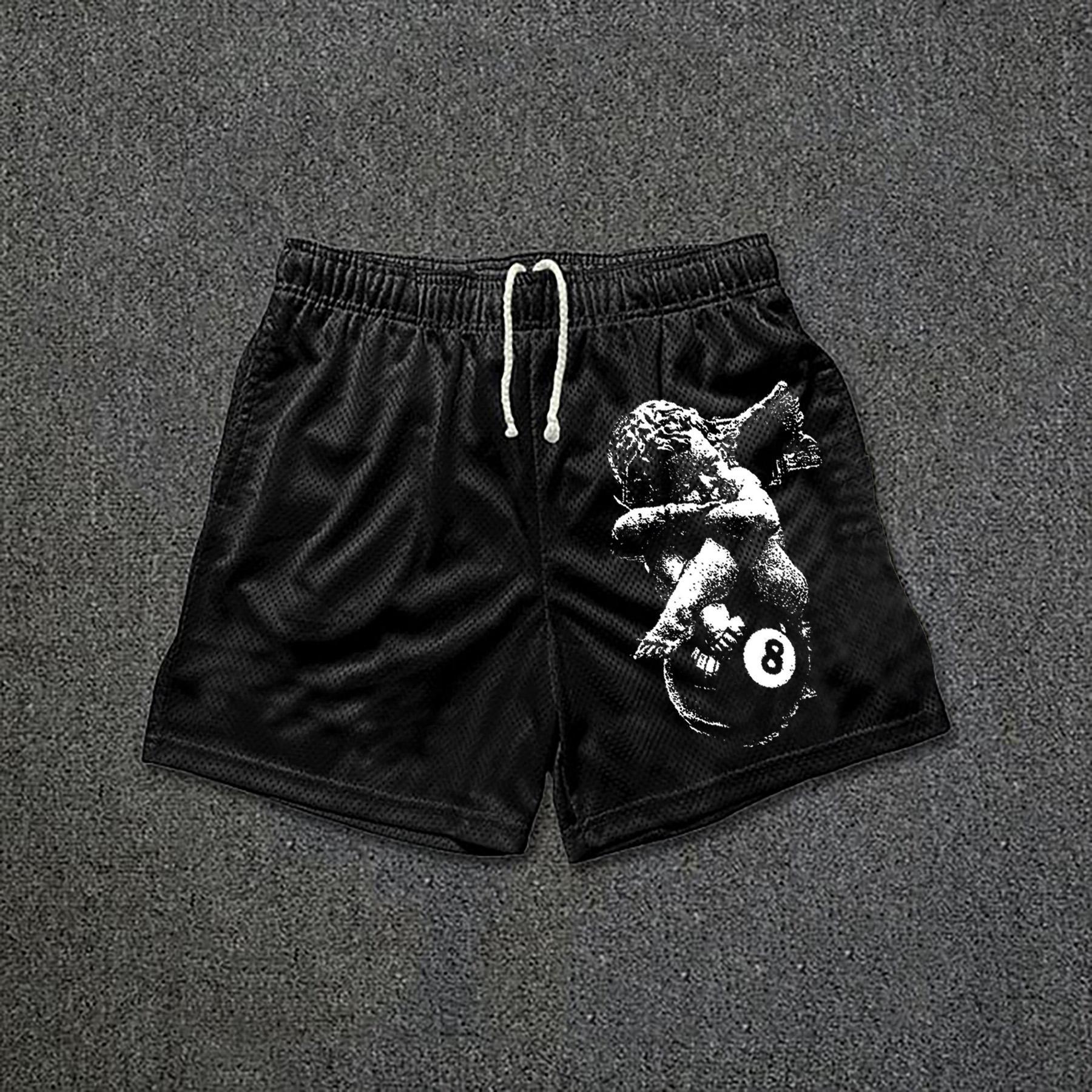 Angel Print No 8 Drawstring Mesh Casual Shorts Product Image