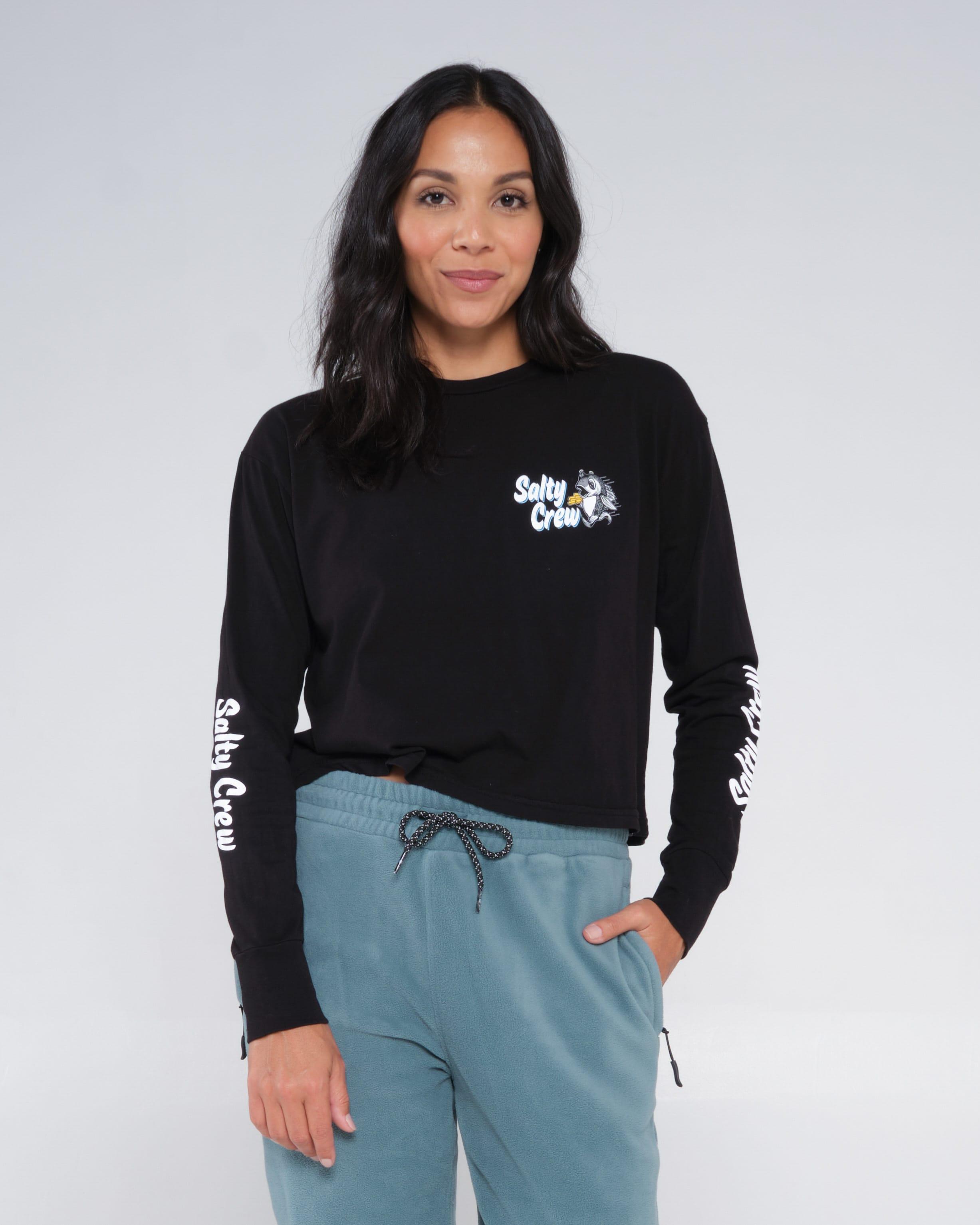 Fish N Chips L/S Crop - Black Product Image