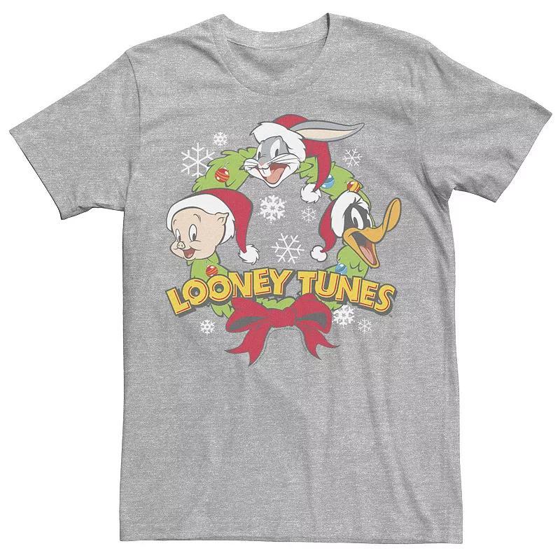 Mens Looney Tunes Christmas Group Shot Wreath Tee Athletic Grey Product Image